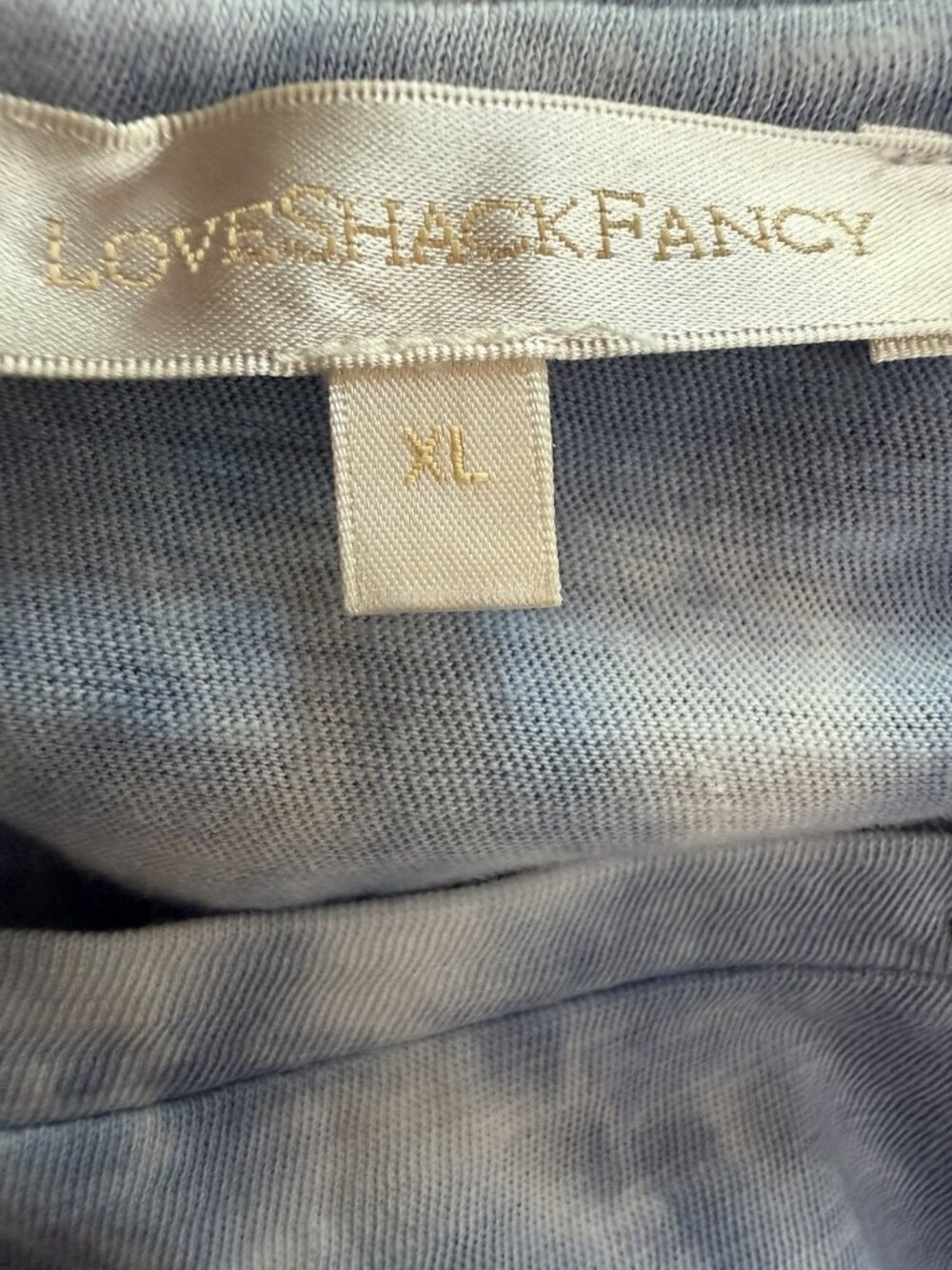 LoveShackFancy blue white tie-dye scoop neck embroidered Bohemian tshirt XL - Picture 5 of 11